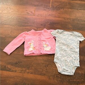 Gymboree Pink Sweater and Blue Dragonfly Onesie